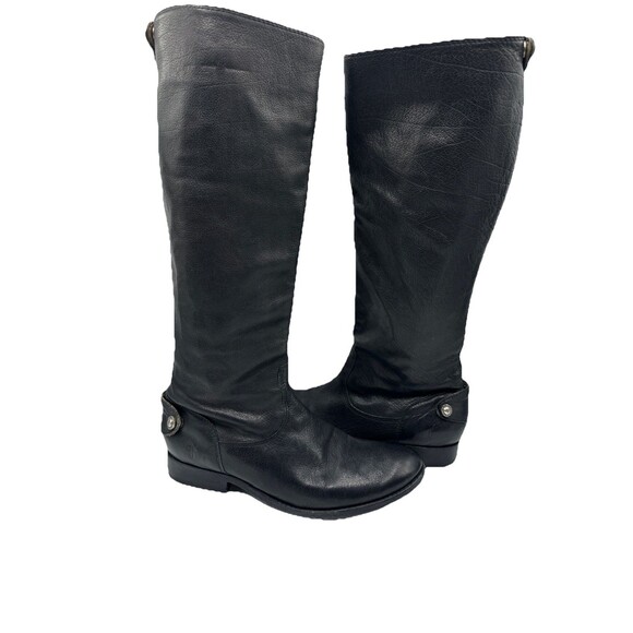 FRYE Melissa Back ZIP Black Leather Equestrian Riding Knee High Boots Size 7 - Picture 1 of 7